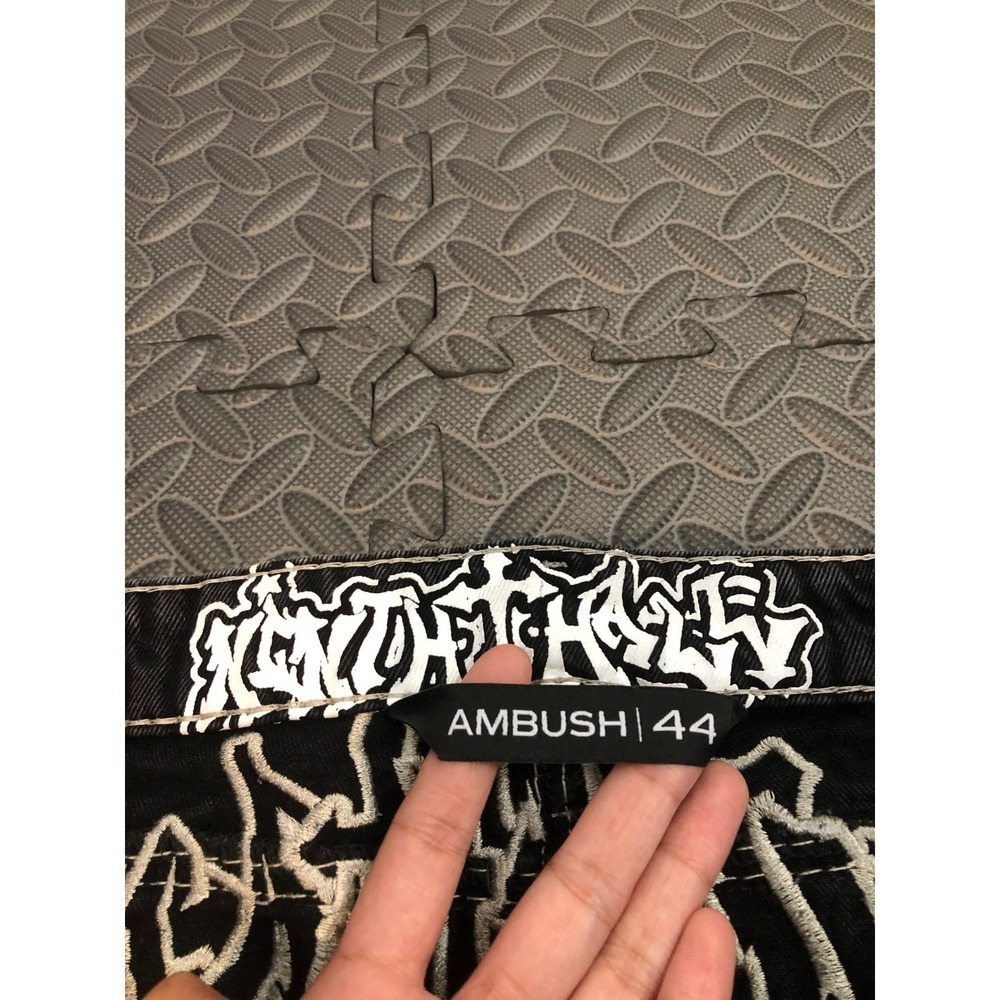 Ninth Hall Ambush Jeans Sz 44 Black Embroidered Cross Baggy Jeans Y2K Streetwear - Picture 2 of 9